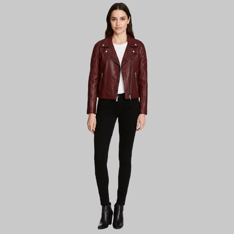 WomensBurgundyOklahomaBikerJacket