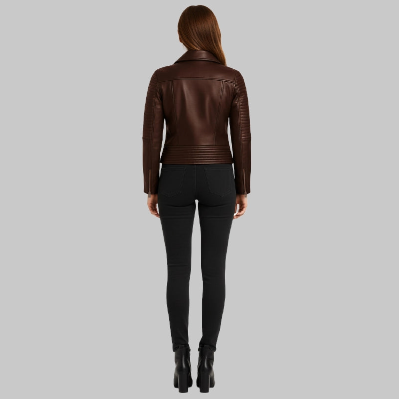 WomensDarkBrownQuiltedLeatherJacket