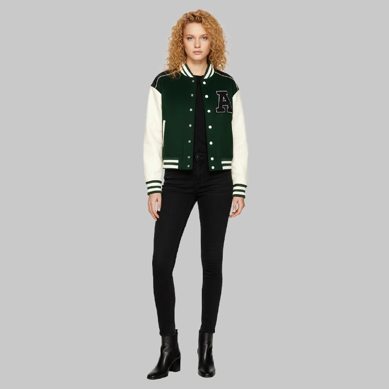 WomensGreenandWhiteVarsityJacket