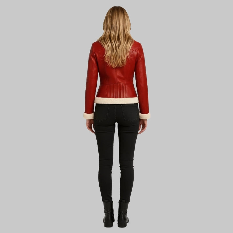 WomensRedShearlingLeatherJacketforWomen