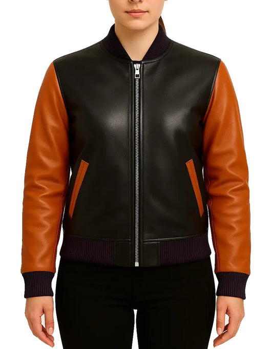 Womens Rib-Knit Halloween Horror Nights Bomber Jacket