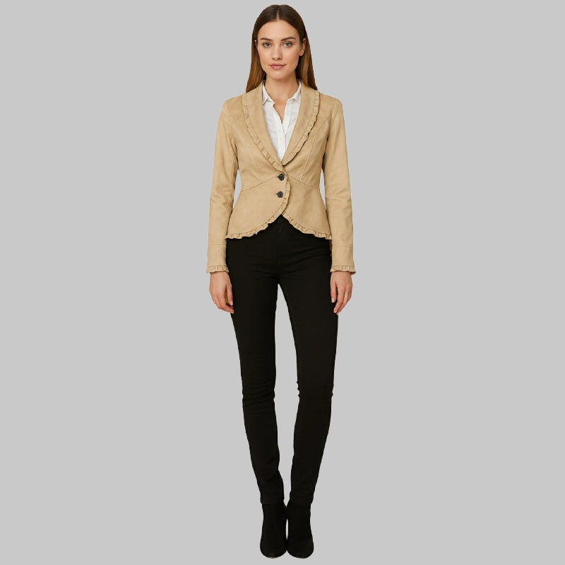 WomensSuedeBeigeLeatherBlazer