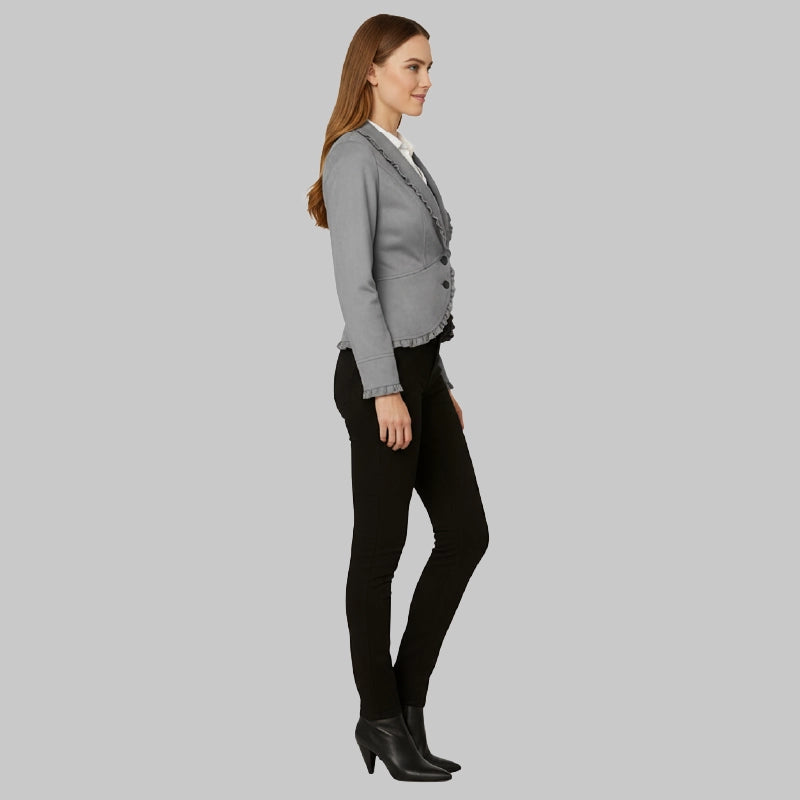 WomensSuedeGrayLeatherBlazer