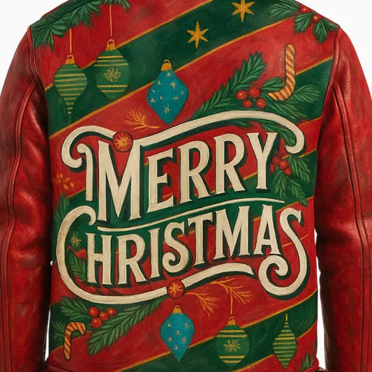 Xmas Inspired Hand Painted Leather Jacket for Men