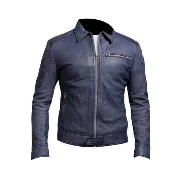 Aaron Paul Need For Speed Blue Leather Jacket