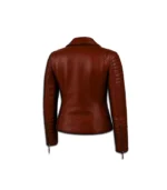 Womens Quilted Merlot Red Leather Biker Jacket - Image 2