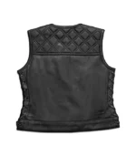 Women's Black Quilted Leather Vest - Image 2