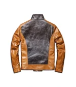 Mens Black and Brown Cafe Racer Leather Jacket - Image 2