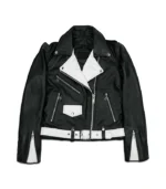 Women's Black and White Leather Biker Jacket