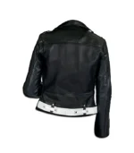 Women's Black and White Leather Biker Jacket - Image 2