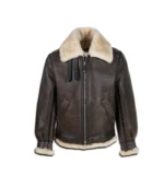 Mens Brown Shearling Aviator Leather Jacket