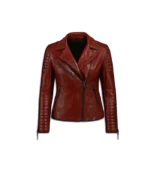 Womens Quilted Merlot Red Leather Biker Jacket