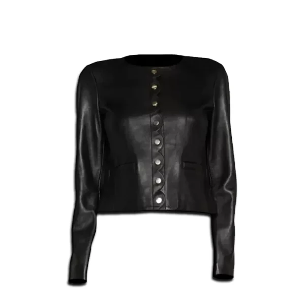 Women's Black Scallop Edge Leather Jacket