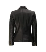 Kim Women's Double Breasted Black Leather Blazer - Image 2