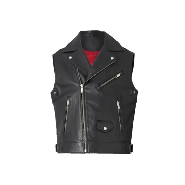 The Kooples Black Blouson Sleeveless Leather Jacket