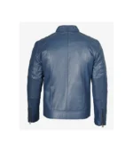 Men Cafe Racer Austin Blue Leather Jacket - Image 2