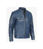 Men Cafe Racer Austin Blue Leather Jacket