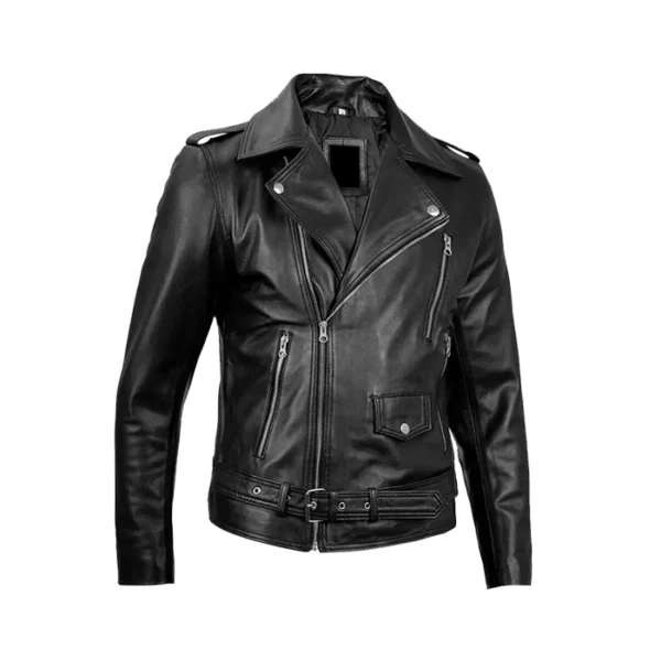 Mens Black Asymmetrical Motorcycle Leather Jacket