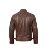 Men's Chocolate Brown Biker Leather Jacket With Quilted Shoulders - Image 2