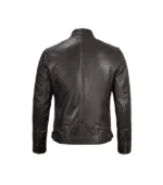Men's Distressed Brown Leather Cafe Racer Jacket - Image 2
