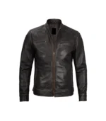 Men's Distressed Brown Leather Cafe Racer Jacket
