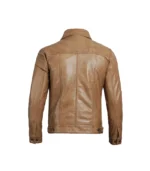 Men's Camel Brown Trucker Leather Jacket - Image 2