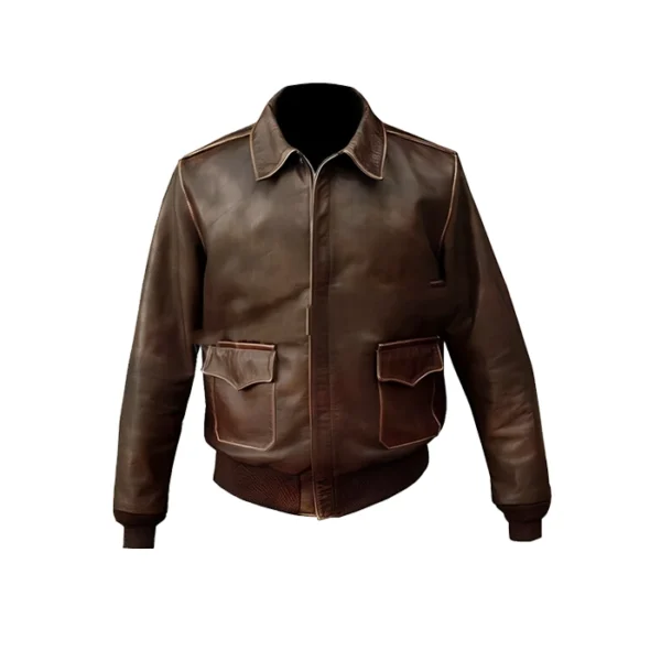 Mens USAAF A-2 Air Force Aviator Brown Distressed Leather Jacket