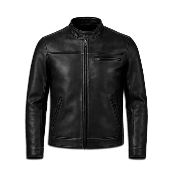 Men's Black Lambskin Cafe Racer Leather Jacket