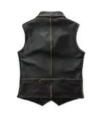 Men's Distressed Black Leather Biker Vest - Image 2