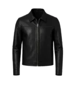 Mark Men’s Black Shirt Collar Leather Jacket
