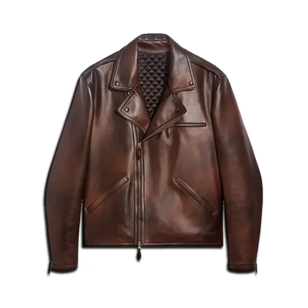 Men’s Brown Leather Biker Jacket