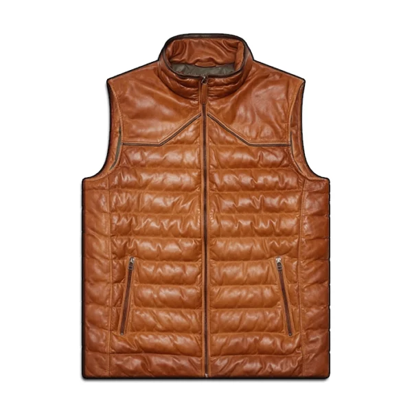 Mens Brown Real Leather Vest