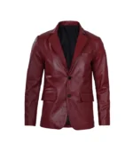 Men's Top Notch Two Button Maroon Leather Blazer