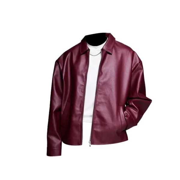 Mens Oversized Burgundy Leather Jacket
