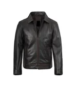 Mens Shirt Collar Classic Distressed Brown Leather Jacket