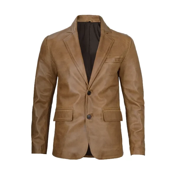 Men’s Camel Brown Leather Blazer