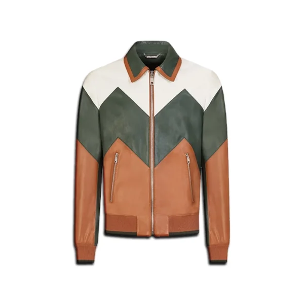Mens Ivan Multicolor Leather Bomber Jacket