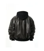 Oversized Faux Leather Bomber Jacket With Hood - Image 2