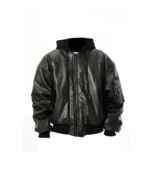 Oversized Faux Leather Bomber Jacket With Hood