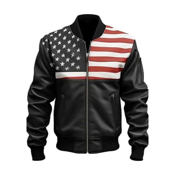 USA Flag Bomber Leather Jacket
