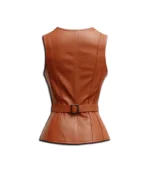 Women Brown Leather Vest - Image 2