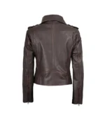 Women's Dark Brown Asymmetrical Moto Leather Jacket - Image 2