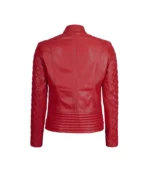 Women's Real Leather Red Quilted Cafe Racer Jacket - Image 2