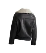 Womens Black Leather Aviator Jacket with Shearling Collar - Image 2