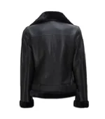 Women’s Black Shearling Leather Moto Jacket - Image 2