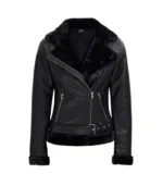 Women’s Black Shearling Leather Moto Jacket