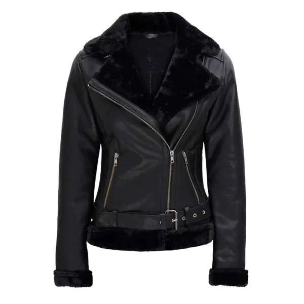 Women’s Black Shearling Leather Moto Jacket