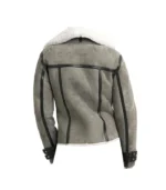 Women’s Grey Bomber Shearling Suede Leather Jacket - Image 2
