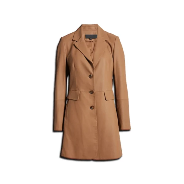 Women’s Brown Leather Long Trench Coat
