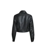 Womens Glossy Navy Blue Blouson Cropped Leather Jacket - Image 2